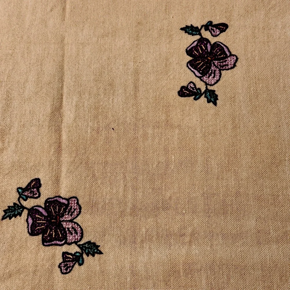 Vtg Cross Stitch Tablecloth Flowers Purple Forget Me Not Yellow Embroidered Hand